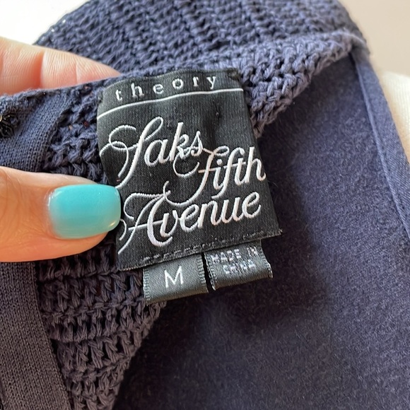 THEORY SAKS FIFTH AVENUE CROCHET COTTON SLEEVELESS DRESS YURI VERSE NAVY size M - Picture 7 of 12